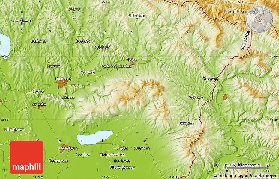 Physical Map Of Michalovce, Michalovce, Slovakia, Slovakia Religion, Stranany Slovakia