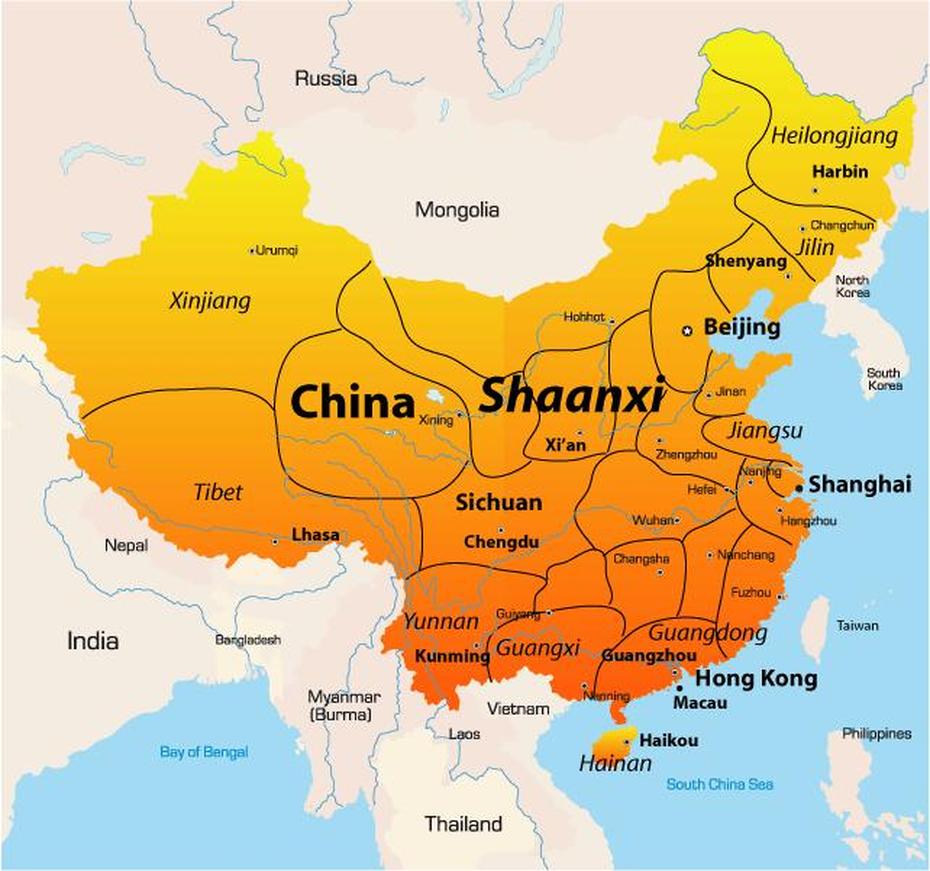 Shaanxi Map Showing Attractions & Accommodation, Sanchahe, China, Communist China, Shanghai In China