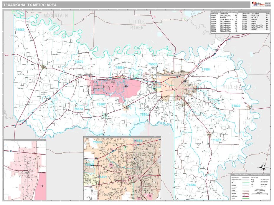 Texarkana, Tx Metro Area Wall Map Premium Style By Marketmaps, Texarkana, United States, Texarkana State Line, Texarkana Arkansas