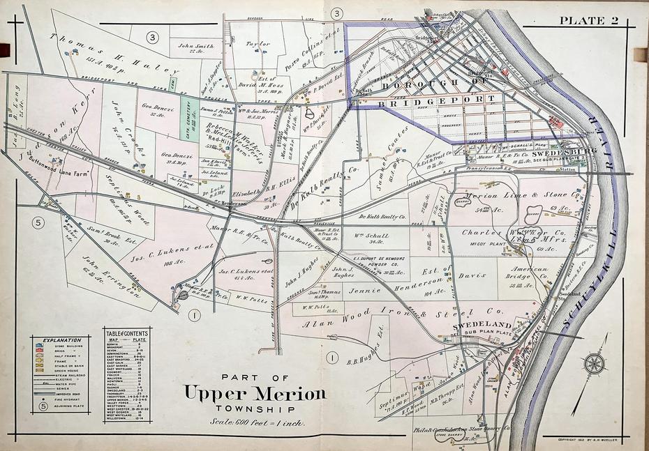Upper Merion Township Map Original 1912 Pennsylvania Main | Etsy, Upper Merion, United States, Upper Manhattan, Texas United States