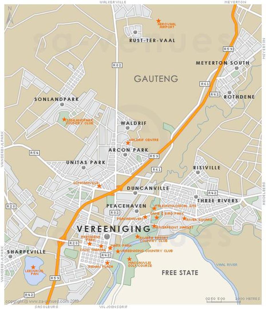 Vereeniging Map, Vereeniging, South Africa, North West Africa, South Africa Airports