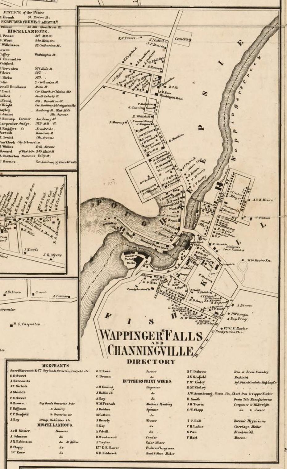 Wappingers Falls And Channingville , New York 1858 Old Town Map Custom …, Wappinger, United States, United States  Color, United States  With City