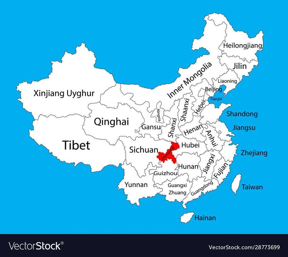 Chongqing Province Map China Map Royalty Free Vector Image, Yongcheng, China, China  By Province, China  With Flag