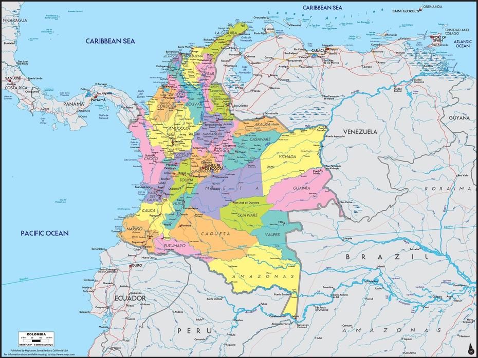 Colombia Political Wall Map | Maps, El Bordo, Colombia, Silvia Colombia, Cordilleras Colombia