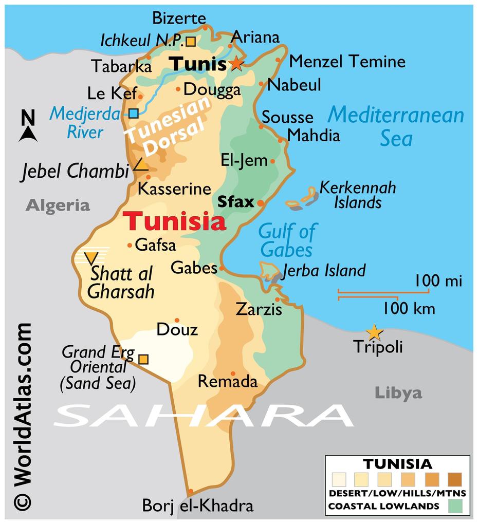 Detailed  Of Tunisia, Tunisia On World, A, Tunis, Tunisia