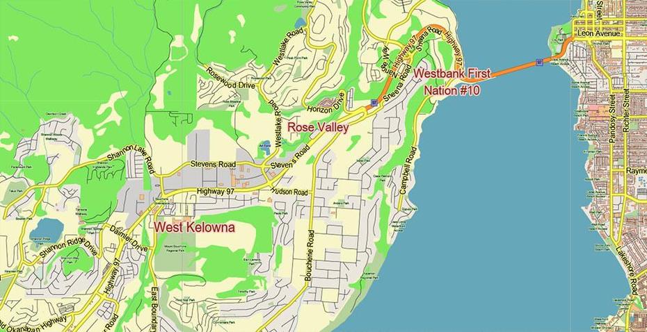 Kelowna Canada Pdf Vector Map City Plan Low Detailed (For Small Print …, East Kelowna, Canada, Burnaby Mountain  Park, Burnaby British  Columbia