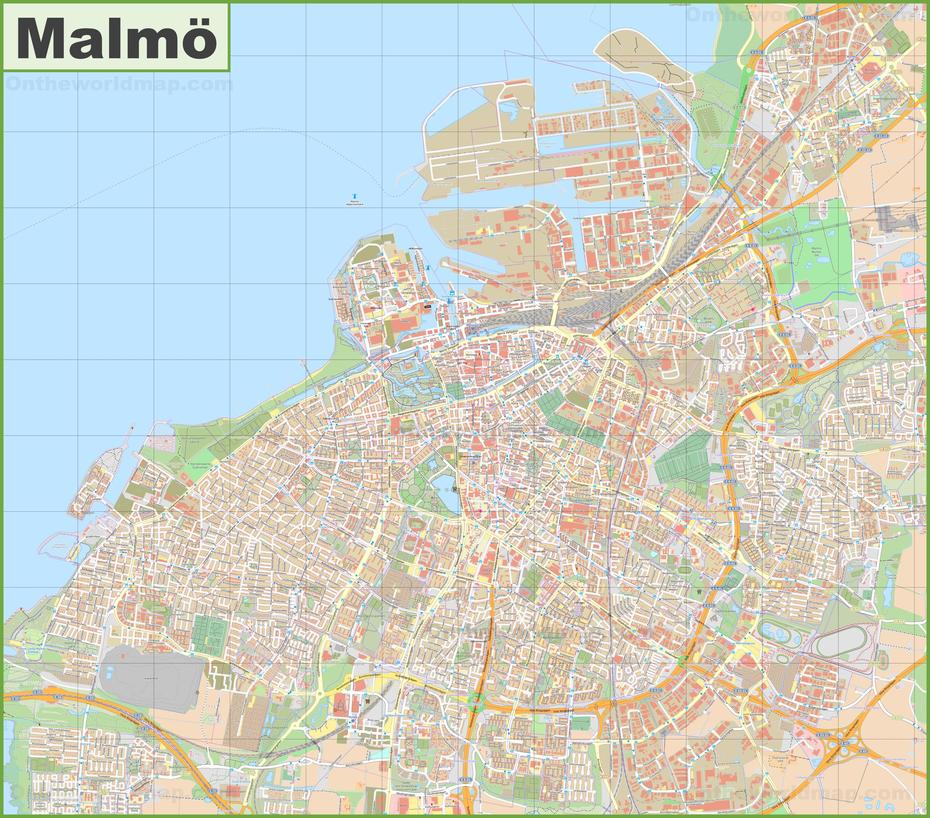 Large Detailed Map Of Malmo, Malmö, Sweden, Malmö City, Malmo Sweden City