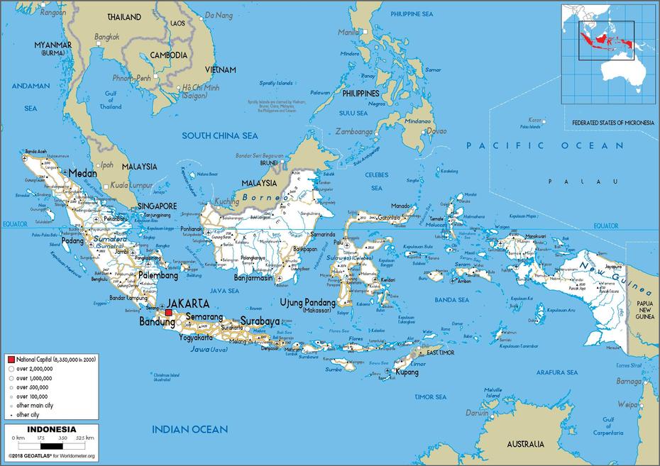 Large Size Road Map Of Indonesia – Worldometer, Leramatang, Indonesia, Indonesia Asia, Indonesia Countries