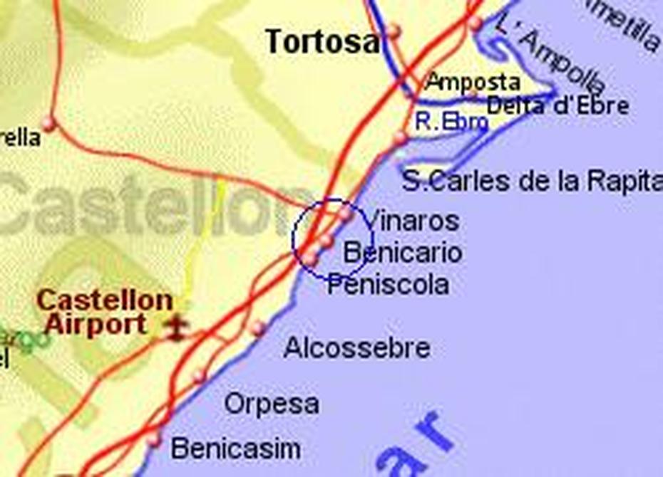 Map Of The Benicarlo Area, Fully Zoomed In, Benicarló, Spain, Castilla De  La Plana, Mas La  Plana