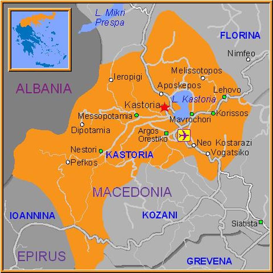 Map Of Kastoria, Kaisarianí, Greece, Greece  With Cities, Greece Tourist Attractions