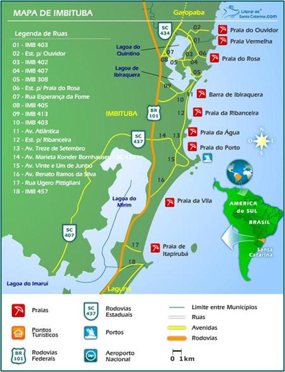 Mapa De Imbituba – Imprima E Viaje Tranquilo, Imbituba, Brazil, Florianopolis  Sc, Mirim  Lagoon