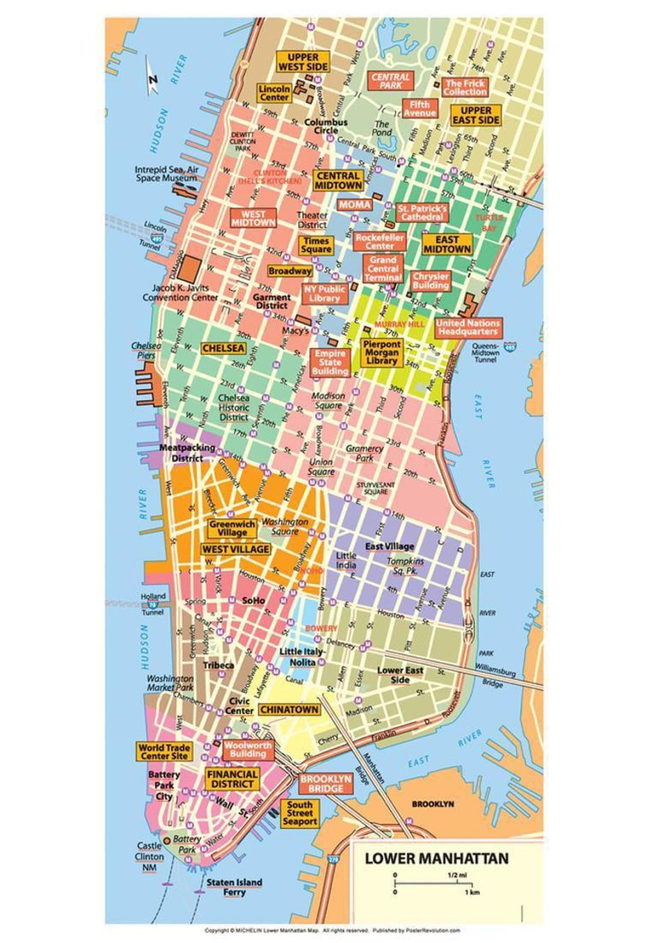 Michelin Official Lower Manhattan Nyc Map Art Print Poster – 13X19 …, Manhattan, United States, United States  Color, United States  With City