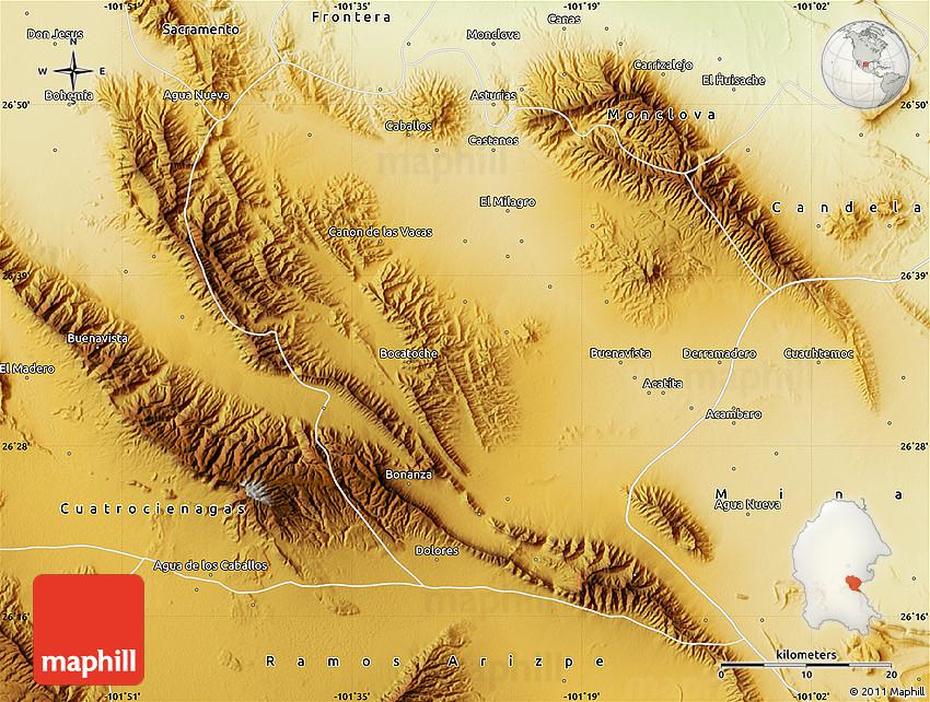 Physical Map Of Castanos, Castaños, Mexico, Estado De  Coahuila, Sabinas Coahuila Mexico