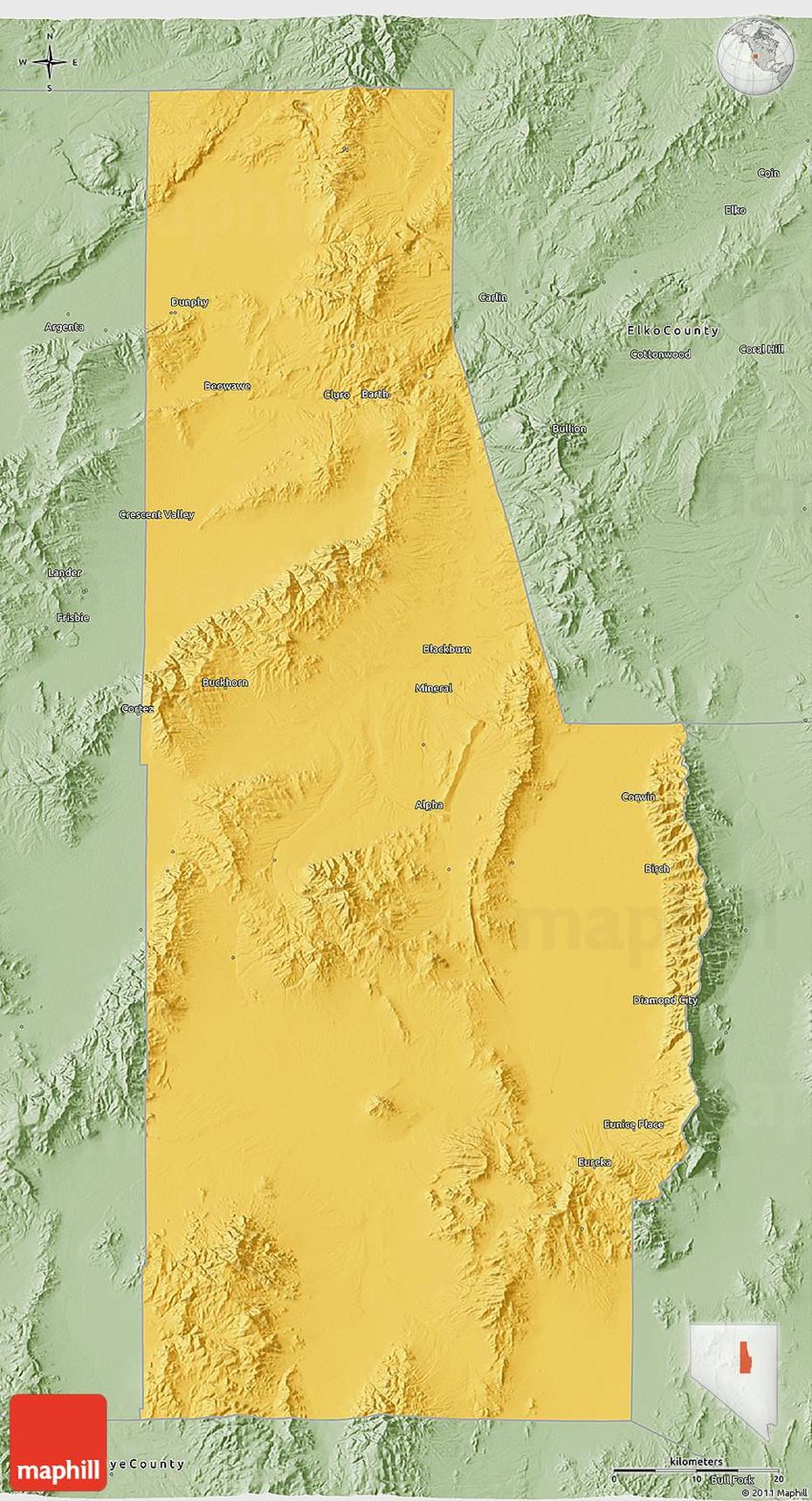 Savanna Style 3D Map Of Eureka County, Eureka, United States, Eureka, United States