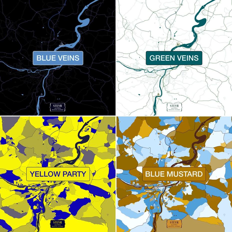 Steyr Austria Map Print Modern Contemporary Chroma Color | Etsy, Steyr, Austria, Bregenz Austria, Braunau Am Inn Austria