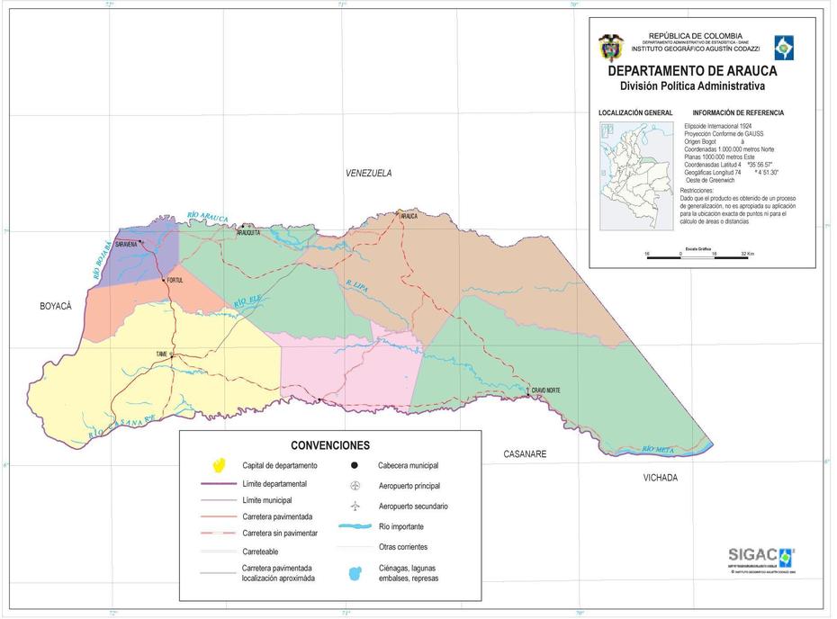 Arauca Department Map, Colombia, Arauquita, Colombia, Departamento  Arauca, Saravena Colombia