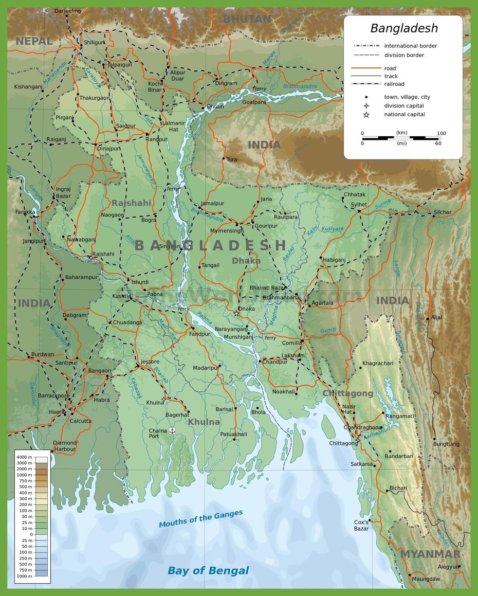 Bangladesh Physical Map, Kishmat Dhanbāri, Bangladesh, Dhaka, Bangladesh Country