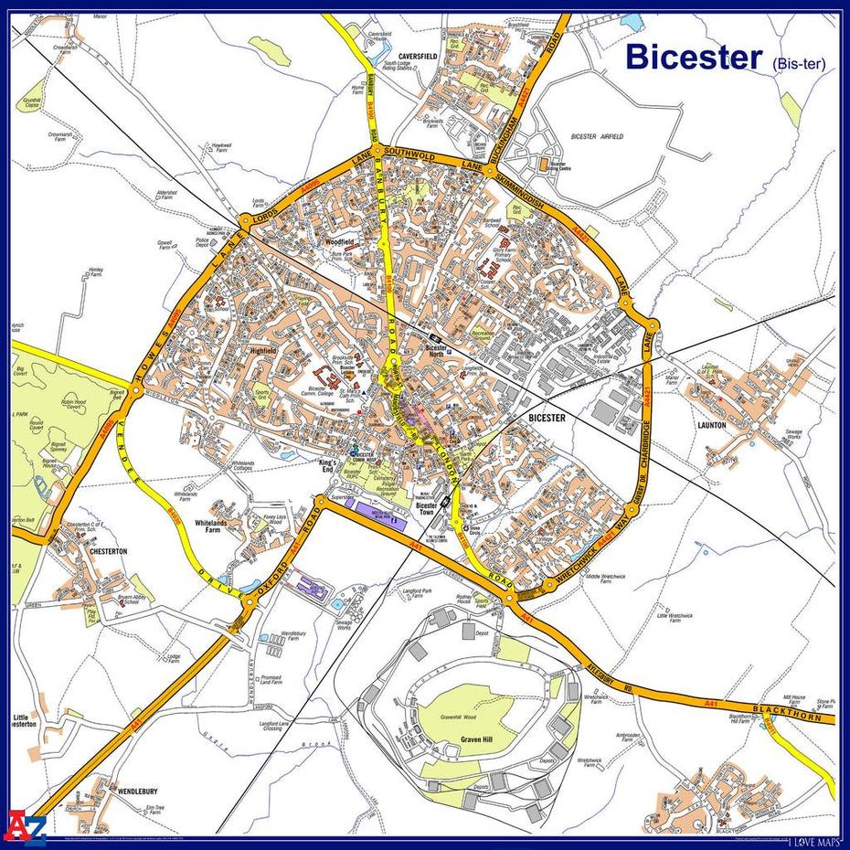Bicester 5K X 5K A-Z Map | I Love Maps, Bicester, United Kingdom, Norfolk England, Kingfisher  Lodge