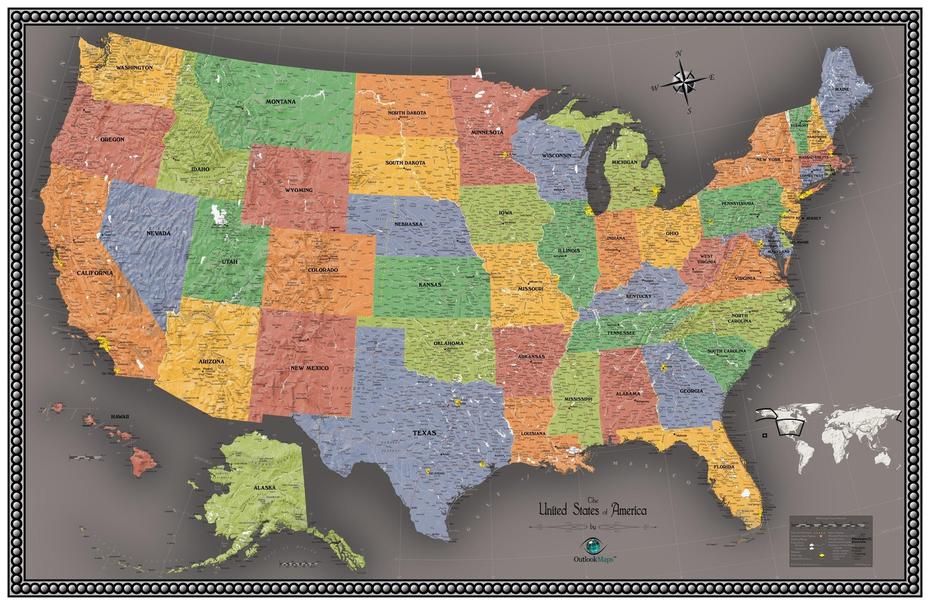 Large Color  United States, Large United States  With States, Wall , Wall, United States