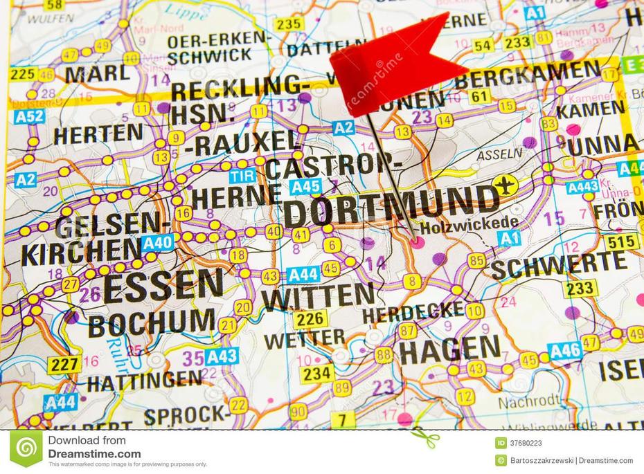 Mapa De La Ciudad Seleccionada Dortmund, Alemania Imagen De Archivo …, Dortmund, Germany, Dortmund Airport, Moers Germany