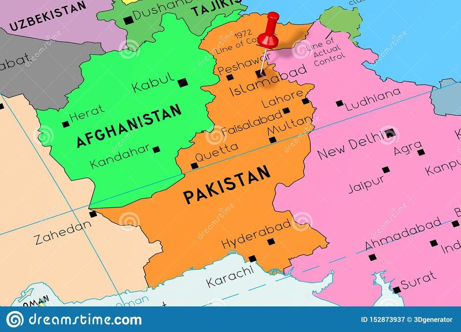 Pakistan, Islamabad – Capital City, Pinned On Political Map Stock …, Islamabad, Pakistan, Islamabad Mountains, Pakistan Country