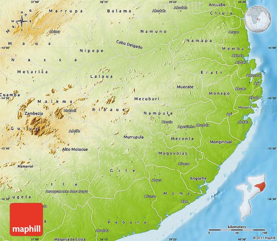 Physical Map Of Nampula, Nampula, Mozambique, Temane Mozambique, Nampula City