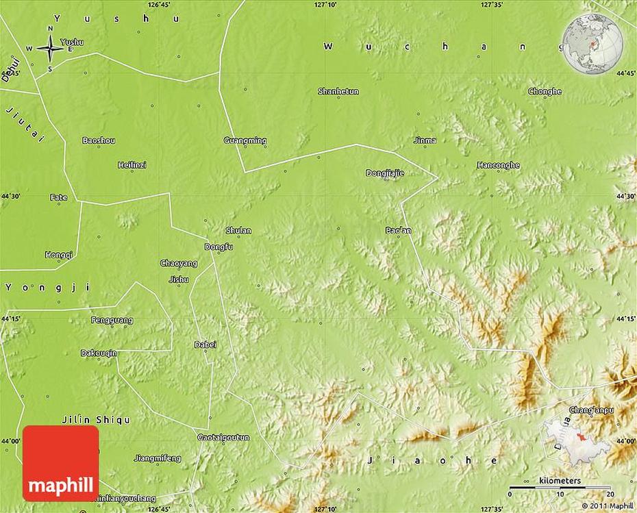 Physical Map Of Shulan, Shulan, China, Liaoning China, Beijing On China