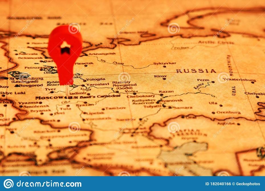 Russia Marked On Map With Map Pin, Close-Up Stock Photo – Image Of …, Marks, Russia, Russia City, White Russia