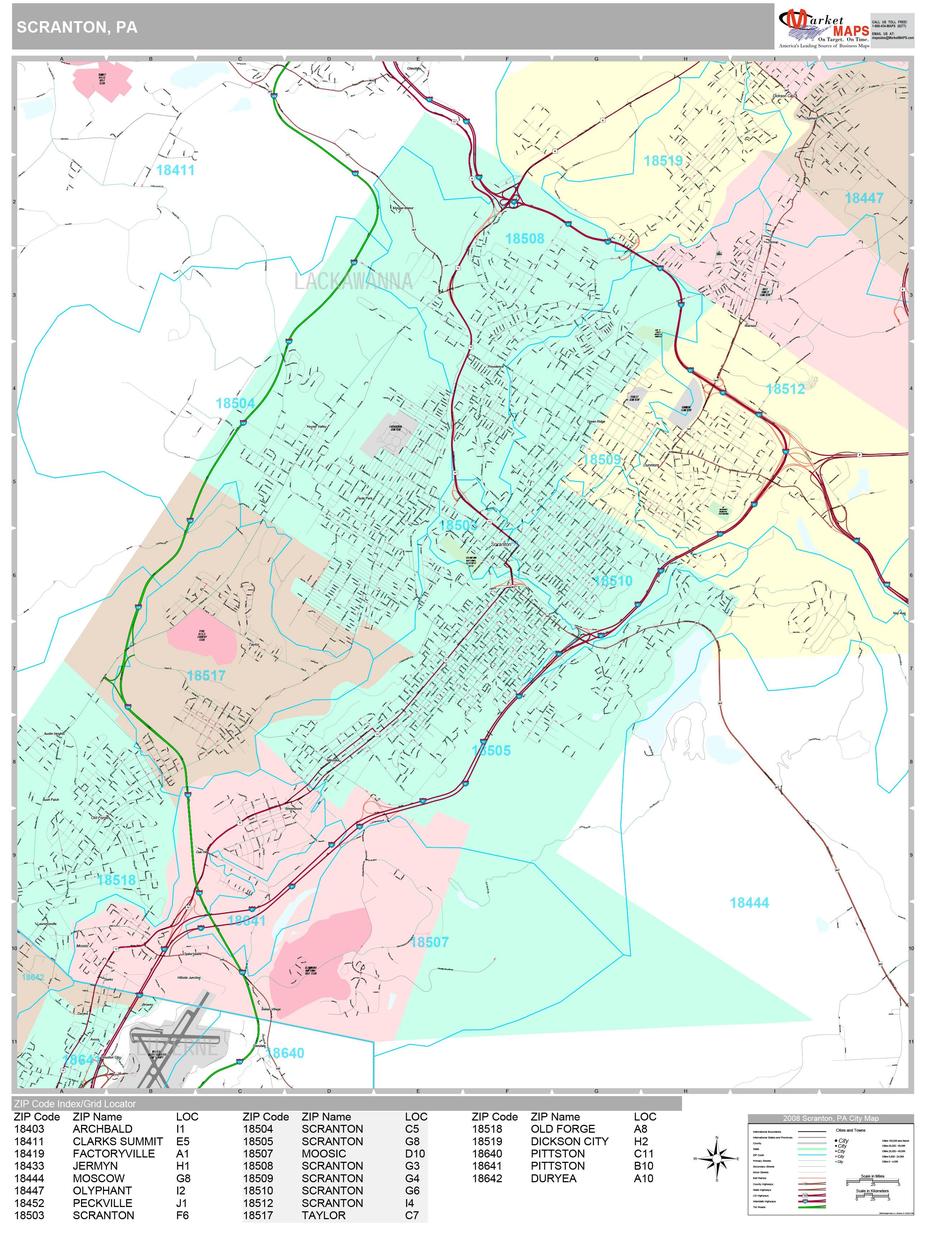 Scranton Pennsylvania Wall Map (Premium Style) By Marketmaps – Mapsales, Scranton, United States, Pa Postcode, Scranton City