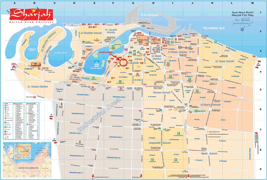 Sharjah United Arab Emirates Tourist Map – Sharjah  Mappery, Sharjah, United Arab Emirates, Sharjah Dubai, Fujairah Uae