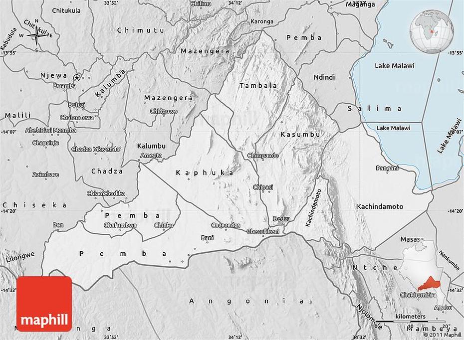 Silver Style Map Of Dedza, Dedza, Malawi, Malawi Balaka, Malawi Scenery