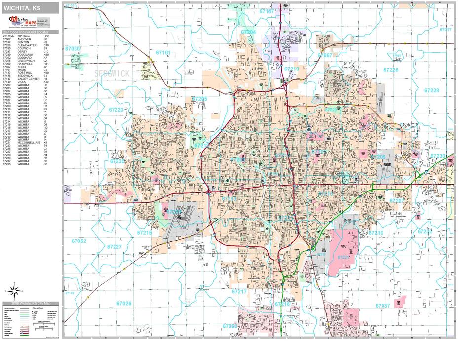 Wichita Kansas Wall Map (Premium Style) By Marketmaps – Mapsales, Wichita, United States, Downtown Wichita Kansas, Wichita State University