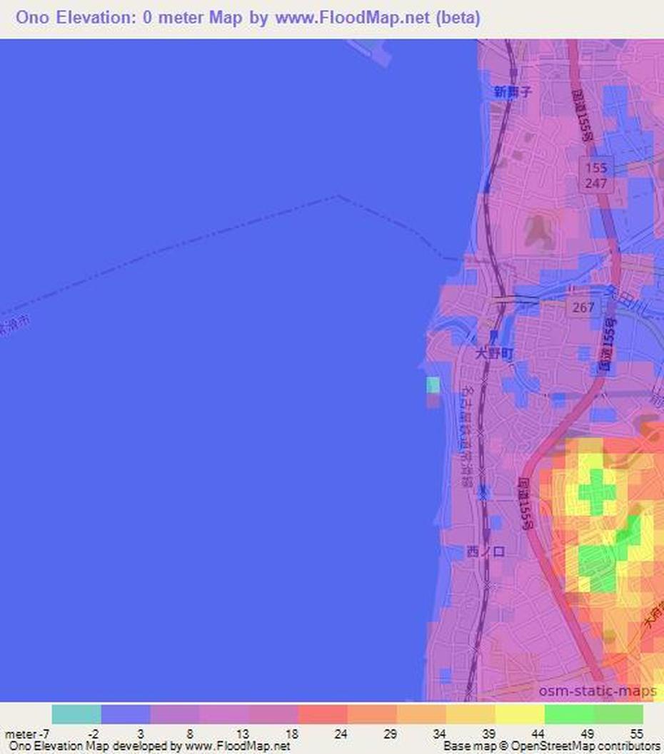 Elevation Of Ono,Japan Elevation Map, Topography, Contour, Ono, Japan, Yoko Ono Performance Art, Shinji Ono Japan