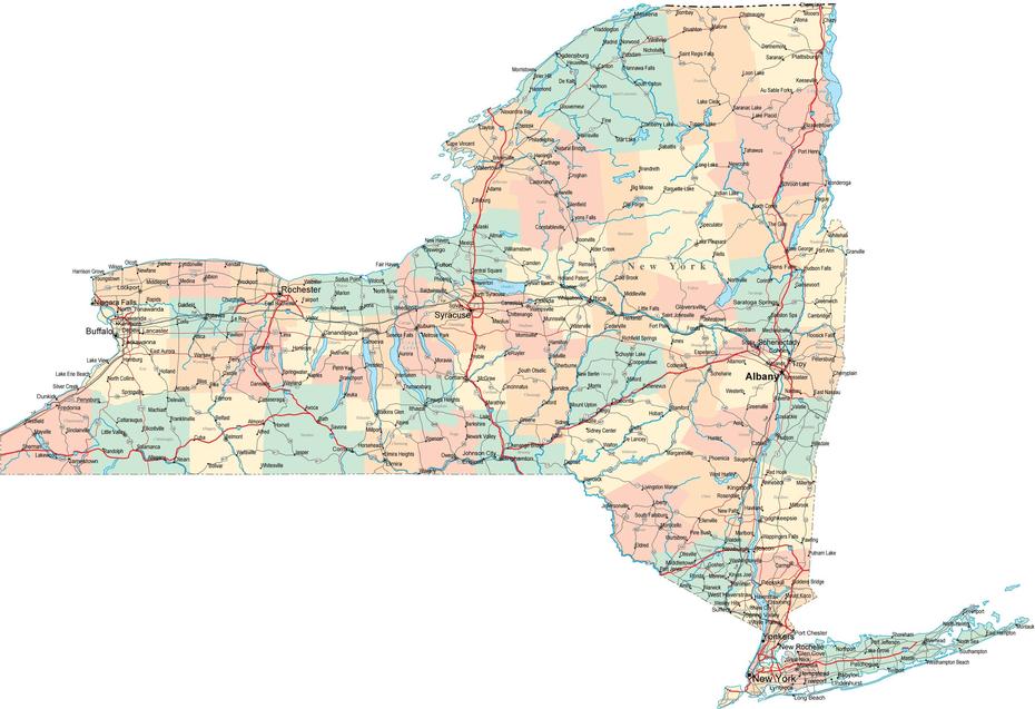 Large Detailed Road And Administrative Map Of New York State. New York …, New York, United States, New York Us, United States Of America New York