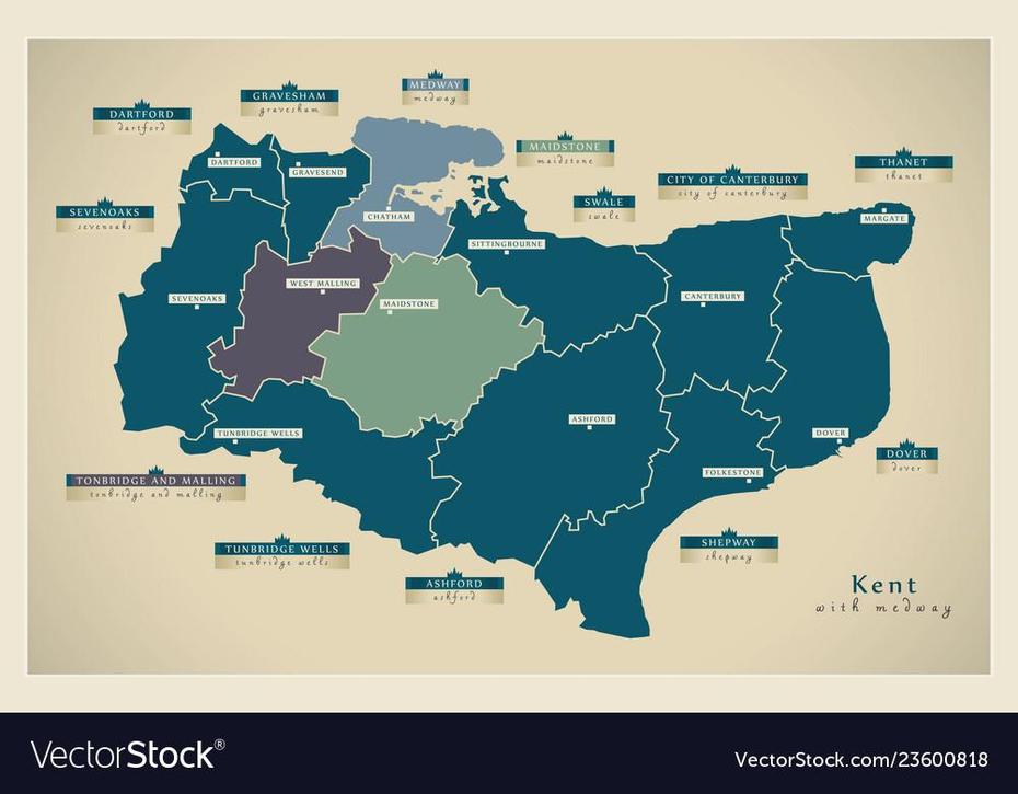 Modern Map – Kent County With Details And Medway Vector Image, Kent, United States, Kent County, Kent State Parking