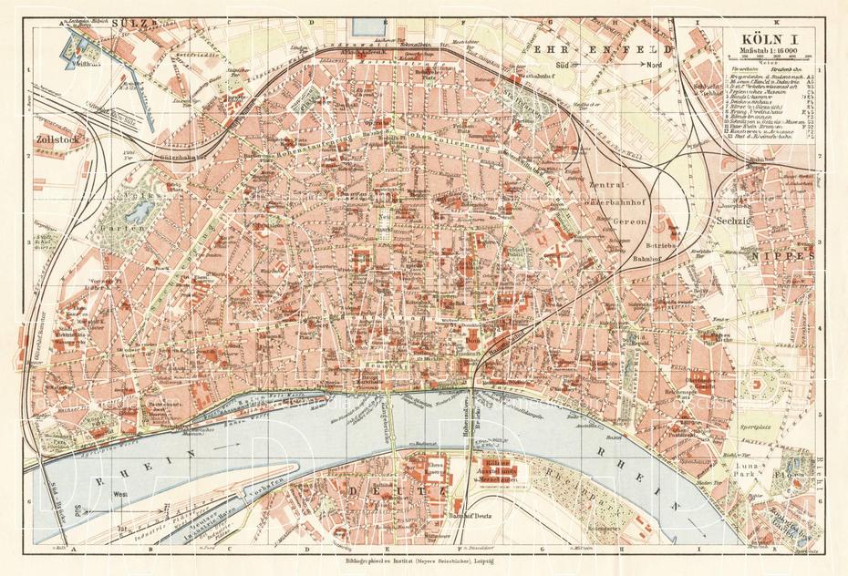 Old Map Of Cologne (Koln) In 1927. Buy Vintage Map Replica Poster Print …, Cologne, Germany, Cologne Germany Attractions, Köln Germany