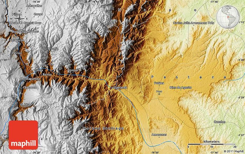 Physical Map Of Puyo, Puyo, Ecuador, Banos Ecuador, El Oriente Ecuador