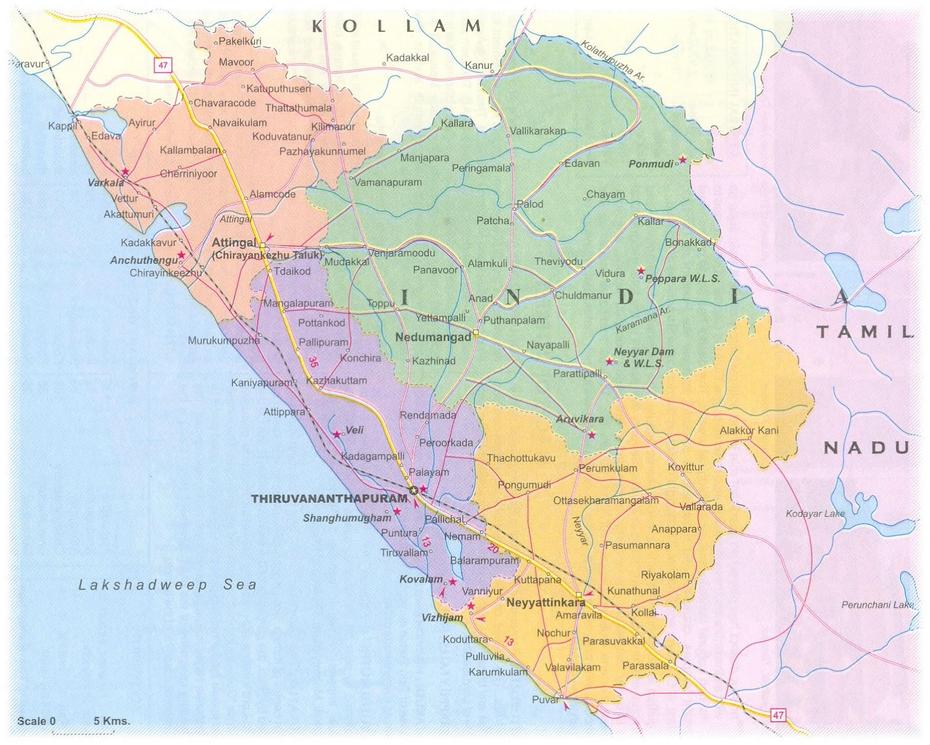 Thiruvananthapuram Road Map, Thiruvananthapuram, India, Trivandrum India, Calicut India