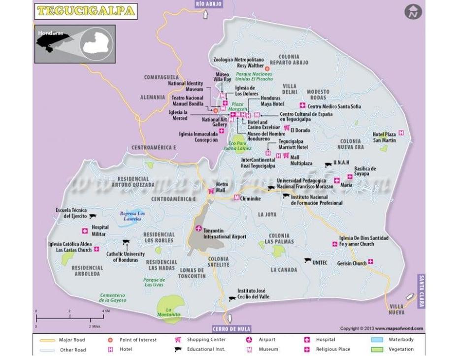 Buy Printed Tegucigalpa Map, Tegucigalpa, Honduras, Estados De Honduras, Honduras  With Cities