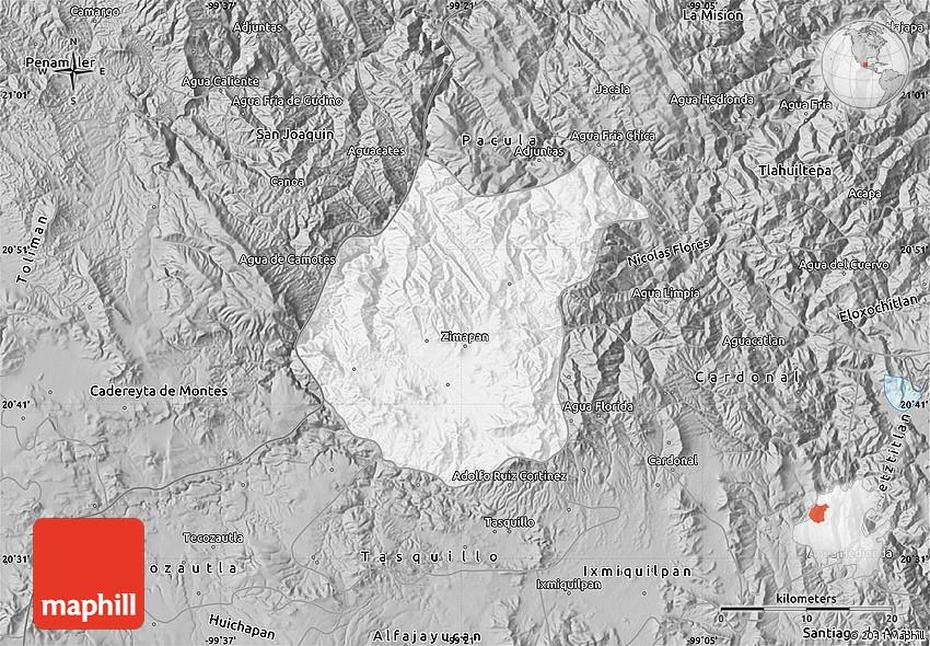 Gray Map Of Zimapan, Zimapan, Mexico, Ixmiquilpan Hidalgo Mexico, Presa Zian