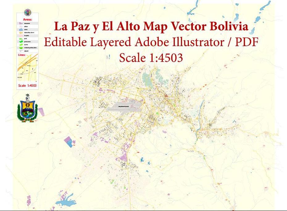 La Paz El Alto Bolivia Map Vector Exact City Plan High Detailed Street …, El Alto, Bolivia, Bolivia Flag, Bunuelos Bolivia