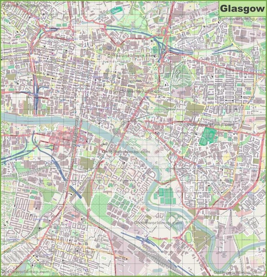 Large Detailed Map Of Glasgow, Glasgow, United Kingdom, United Kingdom And Ireland, Glasgow  Uk