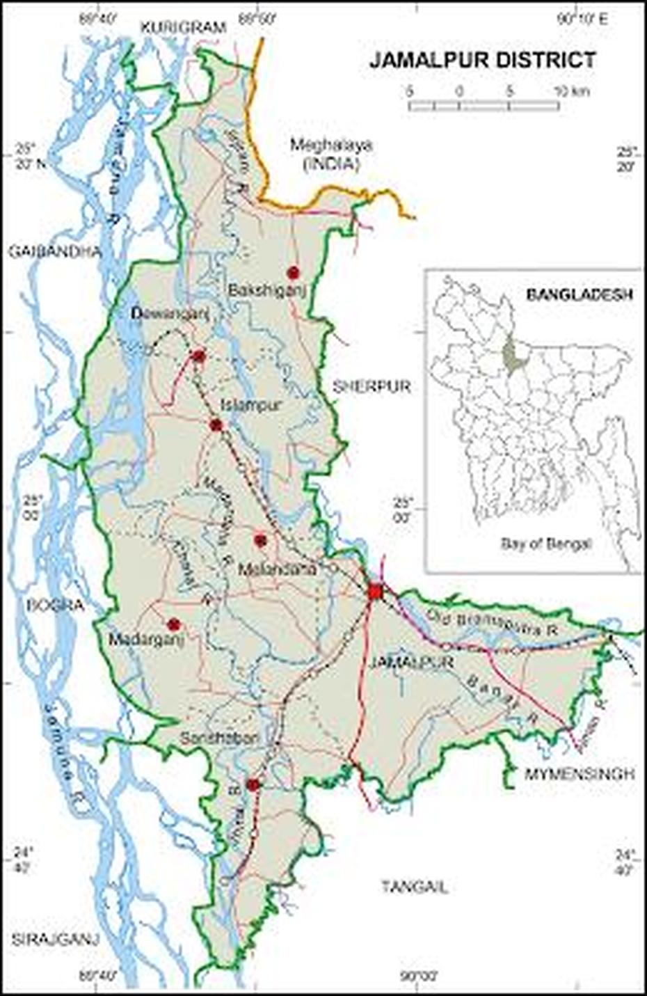 Maps Of Bangladesh: Political Map Of Jamalpur District, Jamālpur, India, South India Road, Punjab In India