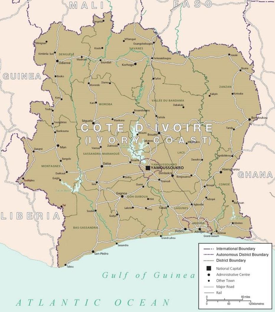 B”Map Of Cote Divoire With Cities And Towns”, Cocody, Côte D’Ivoire, Baie De Cocody, Cote D’Ivoire Africa