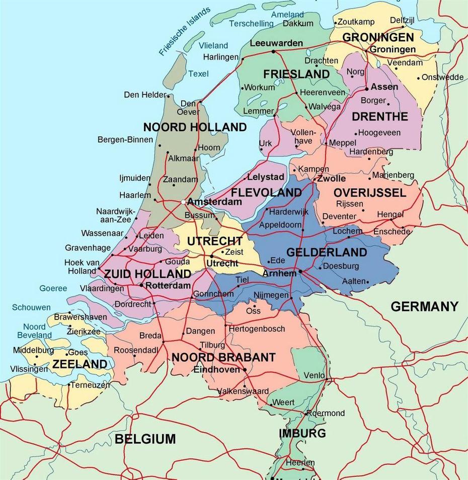 Detailed Administrative Map Of Netherlands With Major Cities …, Best, Netherlands, Holland And Netherlands, Netherlands  Europe