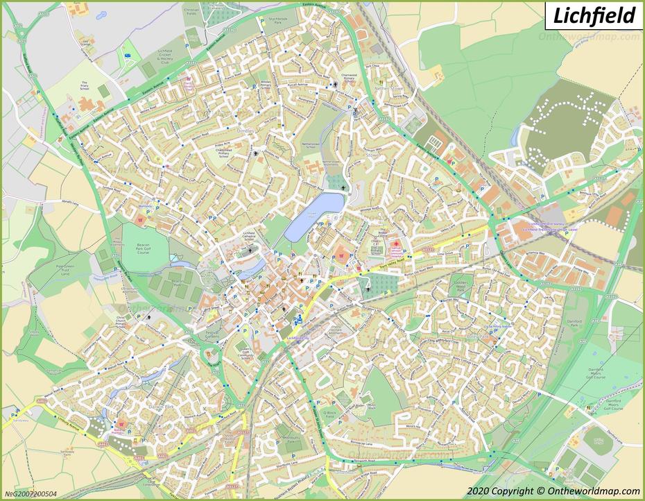 Detailed Map Of Lichfield, Lichfield, United Kingdom, Abingdon- On-Thames, Abingdon  Town