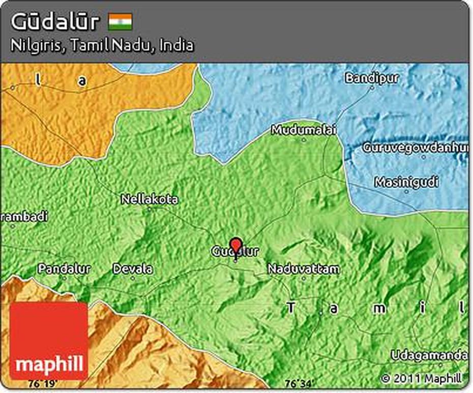 Free Political Map Of Gudalur, Gūdalūr, India, Juma  Masjid, Ooty  Gudalur