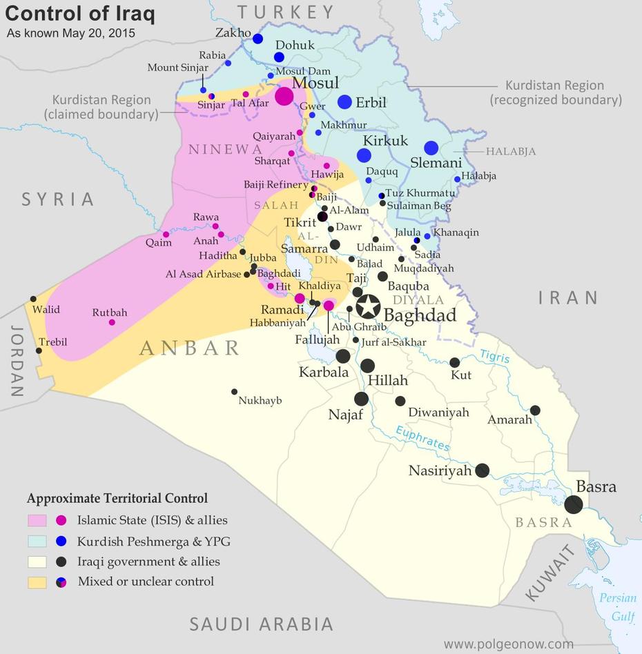 Iraq Map Of Control, Qalādizay, Iraq, Al  Najaf, Baghdad Iraq