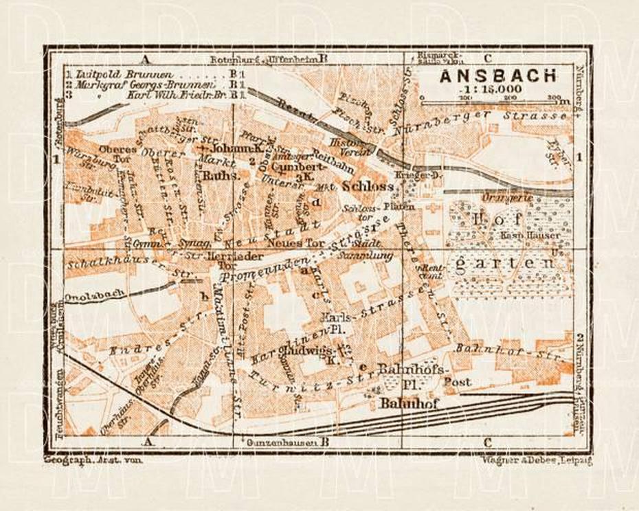 Old Map Of Ansbach In 1909. Buy Vintage Map Replica Poster Print Or …, Ansbach, Germany, Illesheim Germany, Ansbach Germany Army Housing