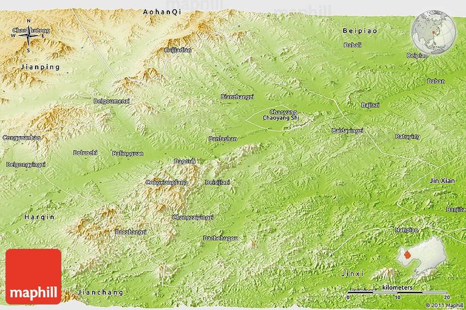 Physical Panoramic Map Of Chaoyang, Chaoyang, China, Wuhu China, Hefei China